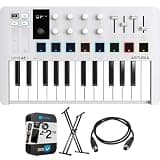 Arturia MiniLab 3 25-Key MIDI Controller Keyboard, White 231501 Bundle with OnStage KS7171 Double-X Keyboard Stand + 5-Ft Male-to-Male MIDI Cable + 2 Year Enhanced Protection Pack