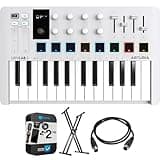 Arturia MiniLab 3 25-Key MIDI Controller Keyboard, White 231501 Bundle with OnStage KS7171 Double-X Keyboard Stand + 5-Ft Male-to-Male MIDI Cable + 2 Year Enhanced Protection Pack