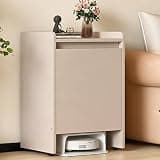 Robot Vacuum Stand Cabinet with Wheels,Wood Hidden Robot Vacuum Storage Cabinet with Door & Drawer,Robot Vacuum Cleaner Storage Rack,Small End Tables for Home, Office(Champagne,50*75cm/20*29.5in)