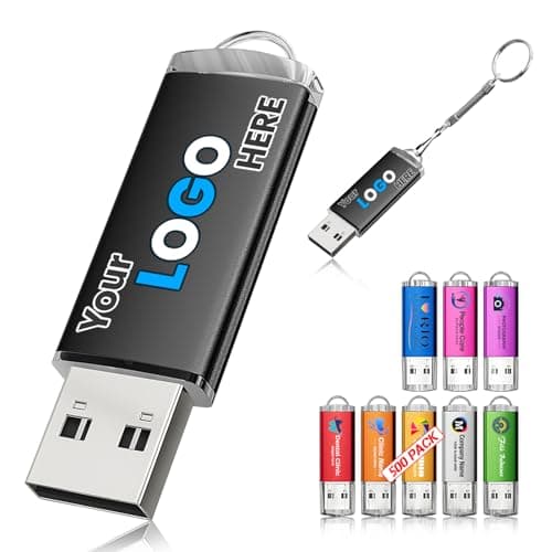 16GB 500Pcs Custom Personalized USB 2.0 Flash Drive Bulk, Customized Thumb Drives with LED Indicator, Engraved/Printed Your Logo & Text on Double-Sided for Government/School/Company Ads/Photography