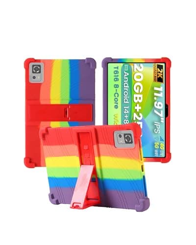 for Azeyou F27 12 Inch Tablet Case,BOVUGAC Soft Silicone Adjustable Stand Shockproof Kids Friendly for Azeyou F27 12" Tablet(Rainbow)