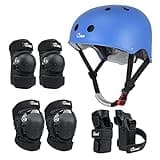 JBM Skating Protective Gear Adult Skateboard Helmet Knee and Elbow Pads with Wrist Guards for Inline Roller Skating, Skateboarding, Scootering