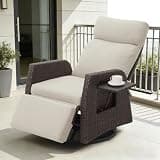 Mvpipi Adjustable Outdoor Recliner Chair with Independent Backrest & Footrest, Patio Swivel Recliner Chair, Wicker Reclining Patio Chair w/Flip-Up Table, 155° Lay Flat Chaise Lounge, Beige, 1PC