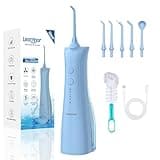 Leominor Water Dental Flosser - 5 Modes Cordless Oral Irrigator, IPX7 Waterproof, Rechargeable Teeth Cleaner Upgrade Datchable Tank Professional Flossing Cleaning Pick for Home Travel(S Blue)