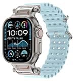 ANKANG Upgraded Ocean Band Compatible with Apple Watch Ultra 3/2/1 49mm, Series 11/10 46mm, Series 9/8/7 45mm, SE 3/2/SE and Series 6/5/4 44mm, Metal Connector Breathable Sport Strap Light Blue