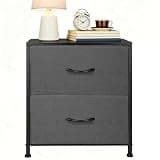 Phamzele Night Stand with 2 Fabric Drawers, Wooden Top Small Nightstand, Bedside Table for Bedroom, Night Stands for Entryway Closet Dorm, Bedroom, Gray