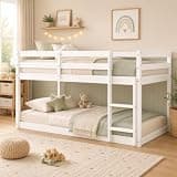 Safeplus Low Bunk Bed Twin Over Twin, Solid Wood Bunk Beds for Kids, No Box Spring Needed, Easy Assembly, White