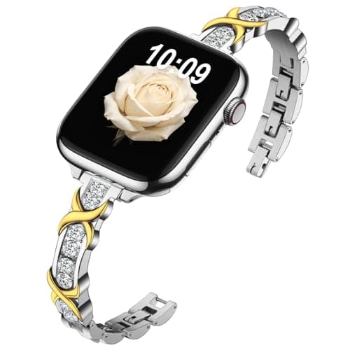 Nereides Brilliantly Colorful Band Compatible with Apple Watch Straps 42mm 41mm 40mm 38mm, Bling Diamond Bracelet Band for iWatch Series 11/10/9/8/7/6/5/4/SE/SE2/SE3/3/2/1 (Silver)