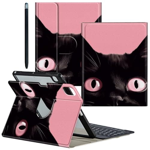 CGFGHHUY for iPad Air 5th/4th Generation Case for iPad Pro 11 inch Case 4th/3rd/2nd Gen Detachable Wireless Keyboard & 360 Rotating Stand PU Leather Cover with Pen Holder - Black Cat Pink