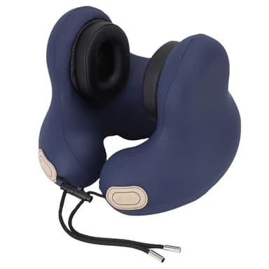 Focket Travel Pillow, 360° Support Noise Reduction U Shape Neck Pillow, Memory Foam with Detachable Magnetic Ear Muffs for Airplane Car Home Office Sleeping Long Flights