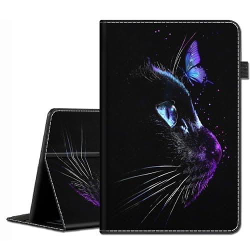 Case for All-New Amazon Kindle Fire 7 Tablet Case (9th/7th/5th Generation, 2019/2017/2015 Releases) - Slim Fit Standing Cover with Auto Sleep/Wake, Black Cat Butterfly