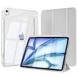 SQQSOOZ Case for iPad Air 11 Inch M4/M3/M2 (2026/2025/2024), iPad Air 5th/4th Gen Case 10.9 Inch 2022/2020 with Pencil Holder, Clear Back Shell Slim Trifold Stand Cover, Auto Sleep/Wake, Silver Gray
