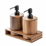 YunJove Lotion Dispenser Bottle Pump Wooden Walnut Minimalist Design with Matte Black Dispenser Suitable for Home Washroom Kitchen Counter Hotel Decor, L, 3-Piece Set