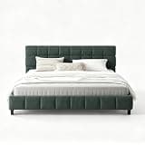Fefunivita Queen Size, Queen-Green Chenille Upholstered Bed Frame with Soft Headboard