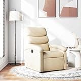 KHNLGFR Manual Recliner Chair with Side Pocket, Cream Fabric Recliner with Thick Padding, 135-Degree Tilt Reclining Armchair with Wood and Metal Frame