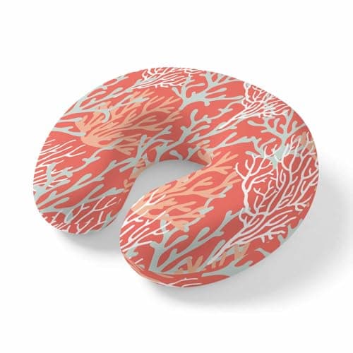 Summer Watercolor Ocean Coral Travel Pillow,U Shaped Ergonomic Neck Pillows Marine Life on Tangerine Memory Foam Portable Neck and Head Support Cushion for Airplane Car Home Office Sleeping