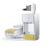 Cat7 RJ45 Pass-Through Connector, 10 Pack, 50U Gold-Plated, Dovetail Shielded Design with Load Bar, 10Gbps Ethernet Crystal Plugs for Cat7 Shielded Network Cable, Fluke Tested
