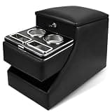 20"L x 9.65"W x 13.78"H, 24L Center Console Between Seats for Minivans, SUVs & Trucks, Floor/Bench Seat Organizer with Locking Hidden Storage, Dual Cup Holders & Armrest, No-Drill Installation