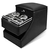 20"L x 9.65"W x 13.78"H, 24L Center Console Between Seats for Minivans, SUVs & Trucks, Floor/Bench Seat Organizer with Locking Hidden Storage, Dual Cup Holders & Armrest, No-Drill Installation