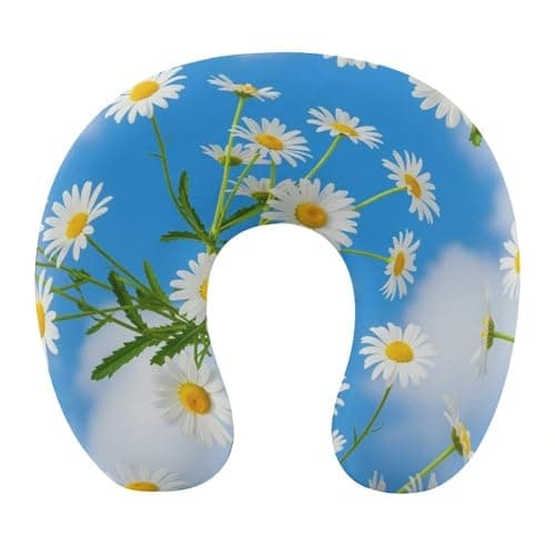JZDACH Funny Memory Foam Neck Pillow Travel U Shaped Cushion with Zip Cover, Chin Support for Airplane Car Office Home Nap, Spring Daisy Flower
