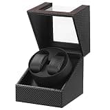 LINGFANSTORE Automatic Watch Winder with Quiet Japanese Motor,AC Adapter or Battery Powered,Premium Leather Exterior and Soft Flexible Watch Pillows for Watches (Carbon Fiber leather-WW135T)