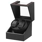 LINGFANSTORE Automatic Watch Winder with Quiet Japanese Motor,AC Adapter or Battery Powered,Premium Leather Exterior and Soft Flexible Watch Pillows for Watches (Carbon Fiber leather-WW135T)