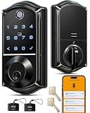 Veise VE017 Fingerprint Smart Door Lock, App Control, 8-in-1 Keyless Entry, Auto Lock, Emergency Power Port, Electronic Touchscreen Keypad, Biometric Smart Locks for Front Door, Matte Black