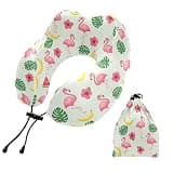 KOPIRIT Flamingo Red Flowers Print Travel Pillow Neck Pillows for Sleeping Airplane Memory Foam Neck Pillow Soft Head Support Airplane Pillows for Airplane Car Office Home Adult Women