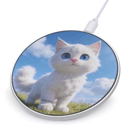Blue-Eyed Snowball Wireless Charger Portable Fast Charging Pad Lightweight Wireless Charging Pad 10W Slim Charging Station for Phone Charger Mat for Travel Home Office Desk