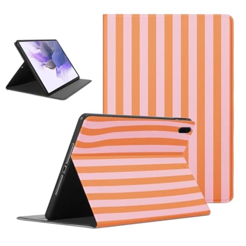 Mrtponk Cute Orange Pink Striped Tablet Case for Samsung Galaxy Tab A7 SM-T507/T505/T500 10.4 Inch 2020, Geometric Vertical Line Stripes Cover Trifold Stand Soft TPU Back Cover for Girl Boy