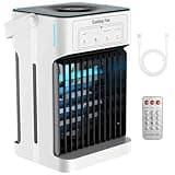 Portable Air Conditioners, Upgraded Motor Evaporative Air Cooler with Remote, 3 Speeds & 3 Mist, 7 Color Night Light Cooling Fan with 2-8H Timer, 1100ML Personal AC Unit for Bedroom Office