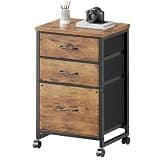Maihail 3 Drawer Mobile File Cabinet with Wheels Fabric Vertical Filing Cabinet fits A4 or Letter Size for Home Office,Rustic Brown2