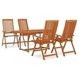 KGHFDVB Solid Eucalyptus Wood 5 Piece Outdoor Dining Set with Extendable Table, Umbrella Hole, and 4 Reclining Foldable Garden Chairs