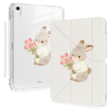 BlHMCASE Cute Kawaii Bunny Flower for iPad Pro 11 Inch Case (M5/M4) 2025/2024 with Pencil Holder, Auto Sleep/Wake, White Leather Acrylic Back Detachable Cover