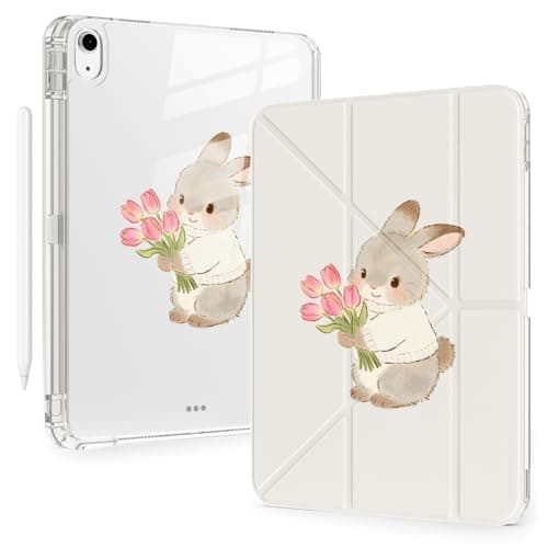 BlHMCASE Cute Kawaii Bunny Flower for iPad Pro 11 Inch Case (M5/M4) 2025/2024 with Pencil Holder, Auto Sleep/Wake, White Leather Acrylic Back Detachable Cover