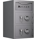 KAER Drop Safe for Business, Depository Safe with Top Drop Slot & Bottom Fingerprint Lock, Heavy Duty 128 lbs Steel, Anti-Fish Baffle, Non-Scratch Felt Lining – for Hotel, Auto Shop, Retail, Pharmacy