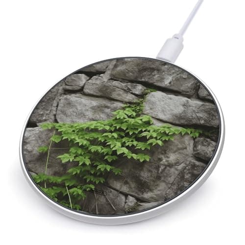 Plant on Stone Wall Wireless Charger 10W Fast Charging Pad Anti-Slip Qi Certified Wireless Charging Pad Charging Station Portable Phone Charger for All Wireless Charging Smartphone