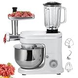 uhyOHF 3-in-1 Household Kitchen Mixers with Stainless Steel 6 Liter Bowl, Kitchen Mixer with Blender and Meat Grinder, Electric Chopper for Meat Vegetables, with Meat Grinder/Stirring Stick,W,