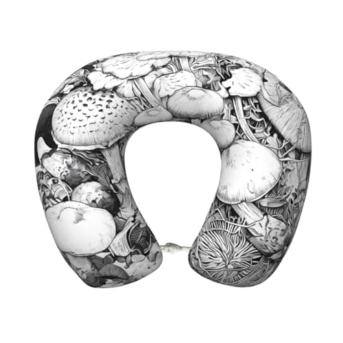 XHMKGGYBZ Black White Mushroom Cluster Memory Foam Neck Pillow for Travel & Home - Soft Travel Pillow Airplane Car Support with Removable Washable Cover, Comfortable U-Shaped Travel Gifts