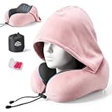 Travel Pillow with Extra Large Hood for Airplane Long Flights Privacy and Comfort Memory Foam with Velvet Cover for Road Trip Head&Neck Support for Plane Office Cars Sleeping & Rest (Pink)