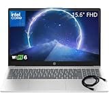 HP 15.6" FHD Laptop 2026 Notebook for Students & Remote Work, Intel N100, 32GB RAM, 1TB SSD, Lightweight, Long Battery Life, Wi-Fi 6, Office 365, Win 11 Home, Moonlight Silver, Type-C RJ45