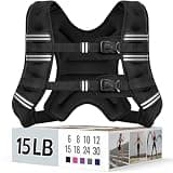 Zeerun Weighted Vest, 6lb/8lb/10lb/12lb/15lb/18lb/20lb/24lb/30lb for Men Women, Reflective Stripe Adjustable Buckle, Comfortable Durable Rucking Vest for Walking Running Strength Training, 15LBS-Black