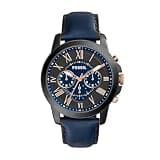 Fossil Men's Watch, Grant Quartz Stainless Steel and Leather Chronograph Watch for Men, Color: Black, Navy