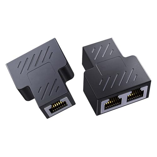 RJ45 Splitter 1 to 2, Ethernet Splitter Adapter for Cat5 Cat5e Cat6 Cat7 Cable, 2 Pack 8P8C Network Splitter Connector for Two Devices Simultaneously Networking(Requires 2 Adapters per Connection)