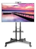 SDVantage Mobile Tv Stand On Wheels, Rolling Tv Cart, Rolling Tv Cart Mobile Floor Stand for Flat Screen Tv'S - Universal Mount with Double Shelf and Wheels