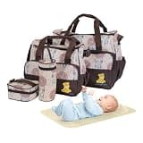 Zorpupoa 5 PCS Baby Nappy Diaper Bags Tote Set, Multifunctional Large Diaper Handbags Maternity Bag with Changing Pad for Mom Dad (Coffee)