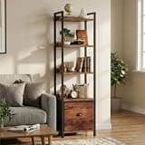 5-Tier Bookshelf with Drawer, 55" Tall Display Rack with Open Shelves, Rustic Brown Free Standing Bookcase for Living Room Office, Industrial Large Bookcase for Home & Office