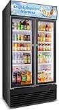 SUDEHO Commercial Double Sliding Glass Door Display Refrigerator, Full Size Beverage Cooler with LED Lighting for Milk Drink File Storage