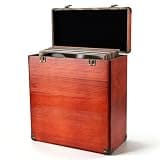 Mkway Vinyl Record Storage Case - Portable Holder Box for Valuable Album Collection, Holds 30+ 12-Inch LPs & Singles, Heavy-Duty Protective Hardware with Handle (Reddish-brown)