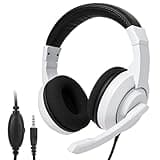 KLOJIM L02 Wired Headset, 3.5mm Stereo Headphones with Noise Canceling Microphone & Volume Controls, On-Ear Computer Headset for School/Office/Online/Gaming (White)